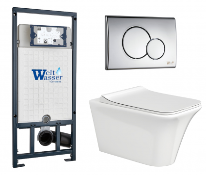 Комплект 3 в 1 инсталляция WeltWasser WW Marberg 507 + Подвесной унитаз CeruttiSpa Nivolet Aria 9034 с кнопкой хром RD