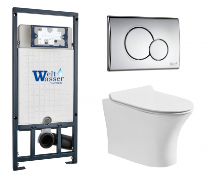Комплект 3 в 1 инсталляция WeltWasser WW Marberg 507 + Подвесной унитаз CeruttiSpa Bernina aria CT7191 с кнопкой хром RD