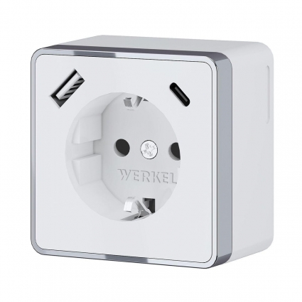 Розетка с заземлением, шторками и USB тип A+C Werkel Gallant белый W5071701 4690389179594, в современном стиле, цвет белый
