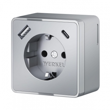 Розетка с заземлением, шторками и USB тип A+C Werkel Gallant серебряный W5071706 4690389179624, в современном стиле, цвет серебро
