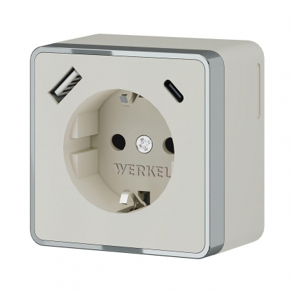 Розетка с заземлением, шторками и USB тип A+C Werkel Gallant слоновая кость W5071703 4690389179600, в современном стиле