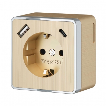 Розетка с заземлением, шторками и USB тип A+C Werkel Gallant шампань рифленый W5071710 4690389179631, в современном стиле
