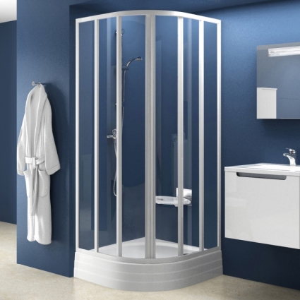 Душевой уголок Ravak SKKP6-80 Transparent, профиль белый, четверть круга, двери раздвижные