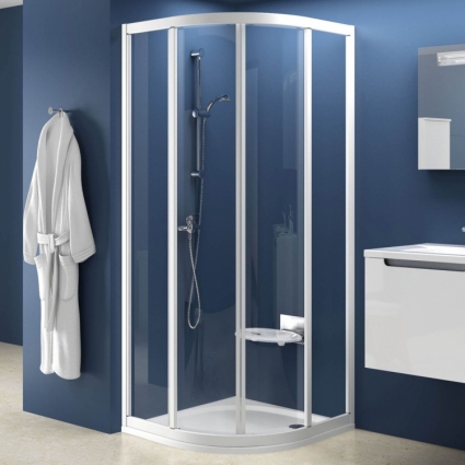 Душевой уголок Ravak SKCP4-80 Transparent, профиль белый, четверть круга, двери раздвижные