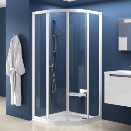 Душевой уголок Ravak SKCP4-90 Transparent, профиль белый, четверть круга, двери раздвижные