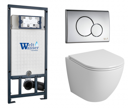 Комплект 3 в 1 инсталляция WeltWasser WW Marberg 507 + Подвесной унитаз Grossman GR-4455S с кнопкой хром RD