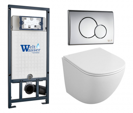 Комплект 3 в 1 инсталляция WeltWasser WW Marberg 507 + Подвесной унитаз Owl 1975 Cirkel-H OWLT190302 с кнопкой хром RD