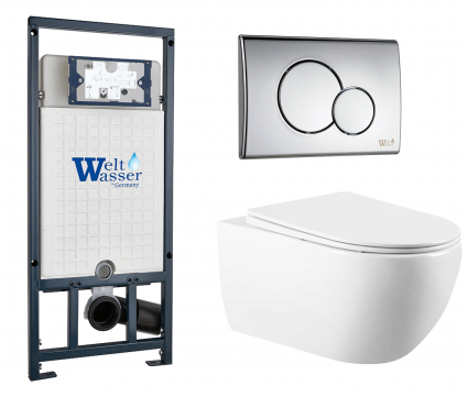 Комплект 3 в 1 инсталляция WeltWasser WW Marberg 507 + Подвесной унитаз Vincea Evo VT1-34 с кнопкой хром RD