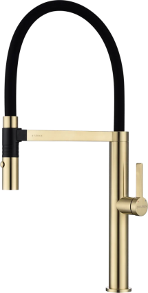 Смеситель для кухни Paulmark Leader Le214101-SBG с гибким изливом, светлое брашированное золото, однорычажный