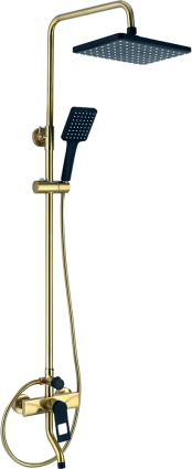 Душевая стойка Bronze de Luxe Element EL77/1GB матовое золото, черная, штанга 165 см, шланг металлический 150 см