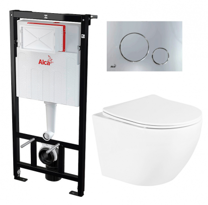 Комплект 3 в 1 инсталляция AlcaPlast + Унитаз подвесной BelBagno Uno + кнопка хром