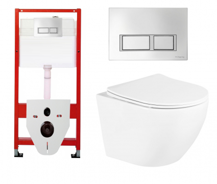 Комплект 3 в 1 инсталляция для унитазов Tece Tecespring S955201 + Унитаз подвесной BelBagno Uno BB3105CHR/SC с кнопкой глянцевой хром