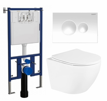 Комплект 3 в 1 инсталляция Loranto 4501 + Унитаз подвесной BelBagno Uno BB3105CHR/SC + кнопка белая глянцевая