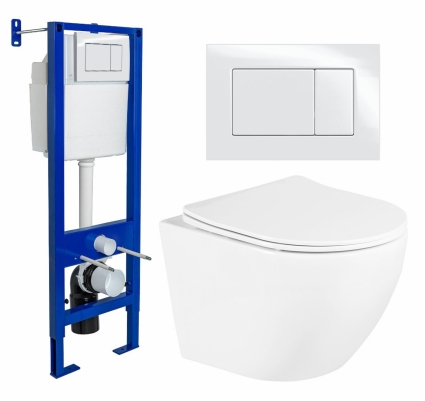 Комплект 3 в 1 инсталляция Berges Wasserhaus Atom 410 + Унитаз подвесной BelBagno Uno BB3105CHR/SC + кнопка белая
