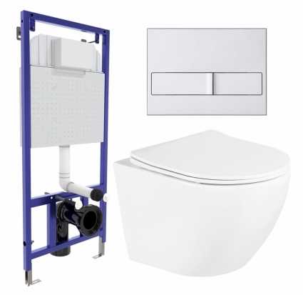 Комплект 3 в 1 инсталляция Berges Wasserhaus Novum L2 + Унитаз подвесной BelBagno Uno BB3105CHR/SC + кнопка хром матовая