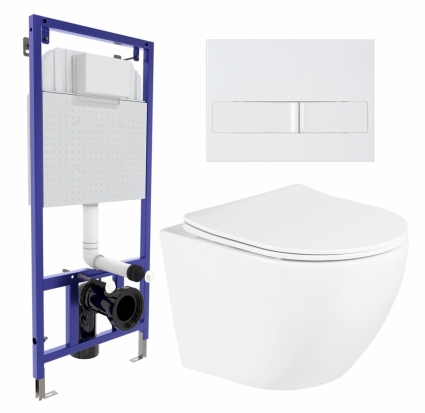 Комплект 3 в 1 инсталляция Berges Wasserhaus Novum L1 + Унитаз подвесной BelBagno Uno BB3105CHR/SC + кнопка белая