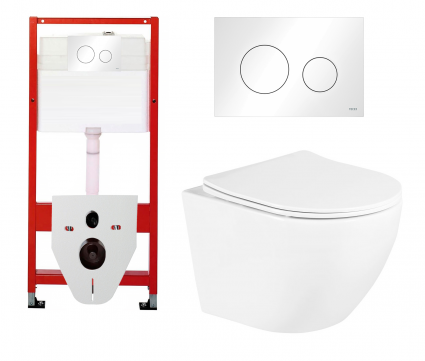 Комплект 3 в 1 инсталляция Tece Loop K440920 + Подвесной унитаз BelBagno Uno с белой кнопкой