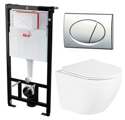 Комплект 3 в 1 инсталляция AlcaPlast + Унитаз подвесной BelBagno Uno + кнопка хром