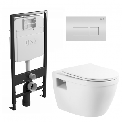 Комплект 3 в 1 инсталляция D&K DI8055119 + Унитаз подвесной BelBagno Loto BB070CHR/SC + Кнопка прямоугольная белая