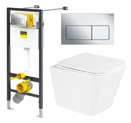 Комплект 3 в 1 инсталляция Viega Prevista 8524.12 + Унитаз подвесной BelBagno Due BB3103CHR/SC + кнопка хром