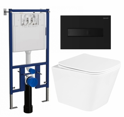 Комплект 3 в 1 инсталляция Loranto 4501 + Унитаз подвесной BelBagno Due BB3103CHR/SC + кнопка черная матовая
