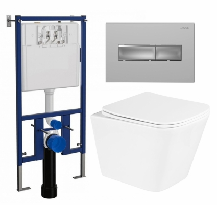 Комплект 3 в 1 инсталляция Loranto 4501 + Унитаз подвесной BelBagno Due BB3103CHR/SC + кнопка хром матовая