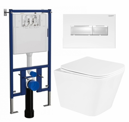 Комплект 3 в 1 инсталляция Loranto 4501 + Унитаз подвесной BelBagno Due BB3103CHR/SC + кнопка белая глянцевая