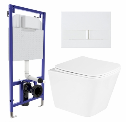 Комплект 3 в 1 инсталляция Berges Wasserhaus Novum L1 + Унитаз подвесной BelBagno Due BB3103CHR/SC + кнопка белая