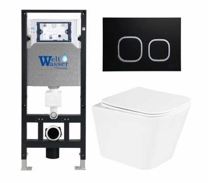 Комплект 3 в 1 инсталляция WeltWasser WW Amberg 506 10000005662 + Унитаз подвесной BelBagno Due BB3103CHR/SC + кнопка черная
