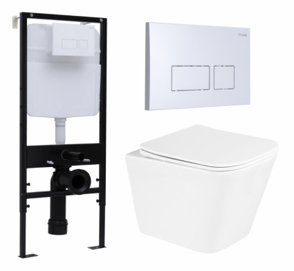Комплект 3 в 1 инсталляция Logan H1067-1170 297674 + Унитаз подвесной BelBagno Due BB3103CHR/SC + кнопка белая