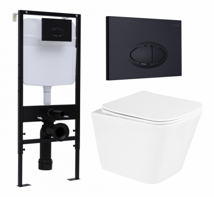 Комплект 3 в 1 инсталляция Logan H1067-1170 297674 + Унитаз подвесной BelBagno Due BB3103CHR/SC + кнопка черная матовая