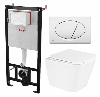 Комплект 3 в 1 инсталляция AlcaPlast AM101/1120-3:1 RU M70-0001 + Унитаз подвесной BelBagno Due BB3103CHR/SC + кнопка белая