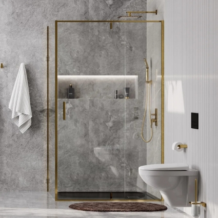 Душевой уголок Wasserkraft Aisch 55P06 120x80, профиль золотой матовый, прямоугольный, двери распашные