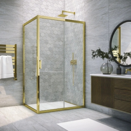 Душевой уголок Vegas Glass ZP+ZPV Tur Novo h1900 120*70 09 01 профиль золото, стекло прозрачное, прямоугольный, двери раздвижные