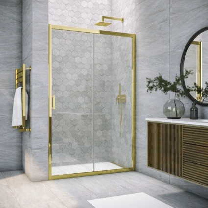 Душевая дверь в нишу Vegas Glass ZP Tur Novo h1900 115 09 01 профиль золото, стекло прозрачное, раздвижная