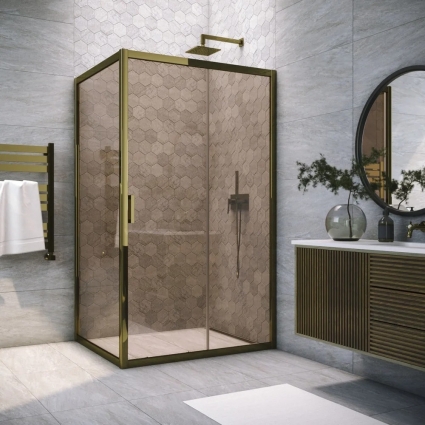 Душевой уголок Vegas Glass ZP+ZPV Tur Novo h1900 120*100 05 05 профиль бронза, стекло бронза, прямоугольный, двери раздвижные