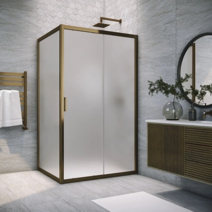 Душевой уголок Vegas Glass ZP+ZPV Tur Novo h1900 120*100 05 10 профиль бронза, стекло сатин, прямоугольный, двери раздвижные