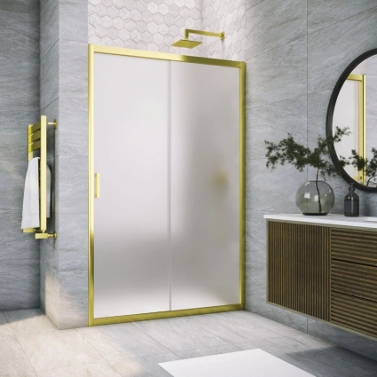 Душевая дверь в нишу Vegas Glass ZP Tur Novo h1900 145 09 10 профиль золото, стекло сатин, раздвижная