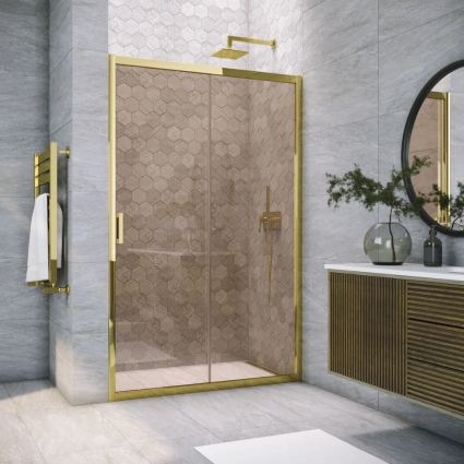 Душевая дверь в нишу Vegas Glass ZP Tur Novo h1900 110 09 05 профиль золото, стекло бронза, раздвижная