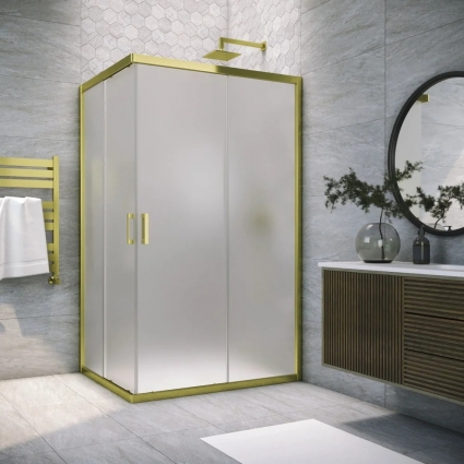 Душевой уголок Vegas Glass ZA-F Tur Novo h1900 120*100 09 10 профиль золото, стекло сатин, прямоугольный, двери раздвижные