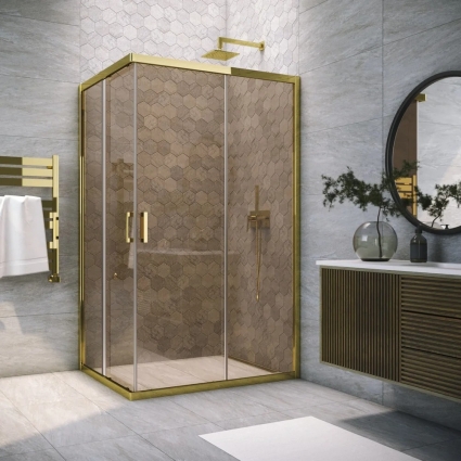 Душевой уголок Vegas Glass ZA-F Tur Novo h1900 110*90 09 05 профиль золото, стекло бронза, прямоугольный, двери раздвижные