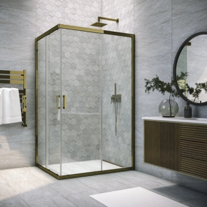 Душевой уголок Vegas Glass ZA-F Tur Novo h1900 110*80 05 01 профиль бронза, стекло прозрачное, прямоугольный, двери раздвижные