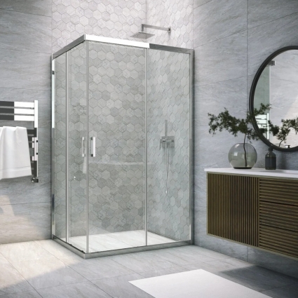 Душевой уголок Vegas Glass ZA-F Tur Novo h1900 110*80 08 01 профиль глянцевый хром, стекло прозрачное, прямоугольный, двери раздвижные