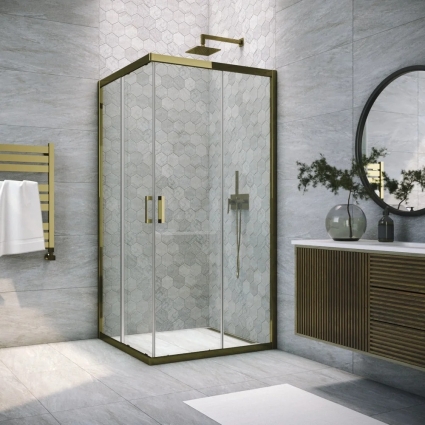 Душевой уголок Vegas Glass ZA Tur Novo h1900 120 05 01 профиль бронза, стекло прозрачное, квадратный, двери раздвижные