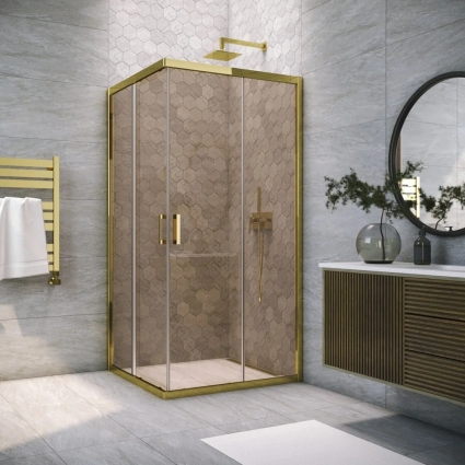 Душевой уголок Vegas Glass ZA Tur Novo h1900 120 09 05 профиль золото, стекло бронза, квадратный, двери раздвижные