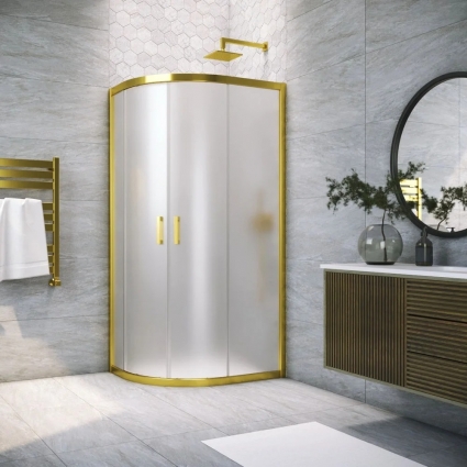 Душевой уголок Vegas Glass ZS-F Tur Novo h1900 100*90 09 10 профиль золото, стекло сатин, прямоугольный-асимметричный, двери раздвижные