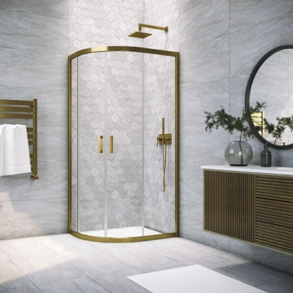 Душевой уголок Vegas Glass ZS-F Tur Novo h1900 100*90 05 01 профиль бронза, стекло прозрачное, прямоугольный-асимметричный, двери раздвижные