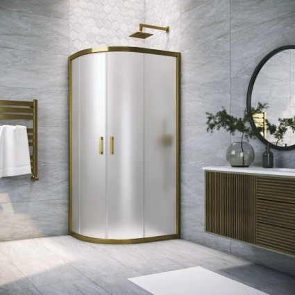 Душевой уголок Vegas Glass ZS-F Tur Novo h1900 90*80 05 10 профиль бронза, стекло сатин, прямоугольный-асимметричный, двери раздвижные