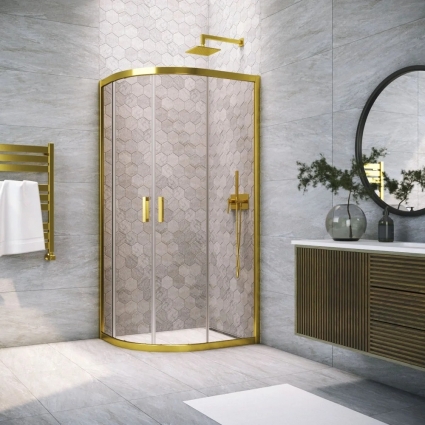 Душевой уголок Vegas Glass ZS-F Tur Novo h1900 90*80 09 05 профиль золото, стекло бронза, прямоугольный-асимметричный, двери раздвижные