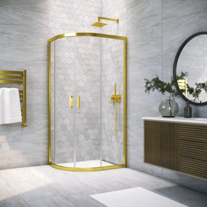 Душевой уголок Vegas Glass ZS-F Tur Novo h1900 90*80 09 01 профиль золото, стекло прозрачное, прямоугольный-асимметричный, двери раздвижные